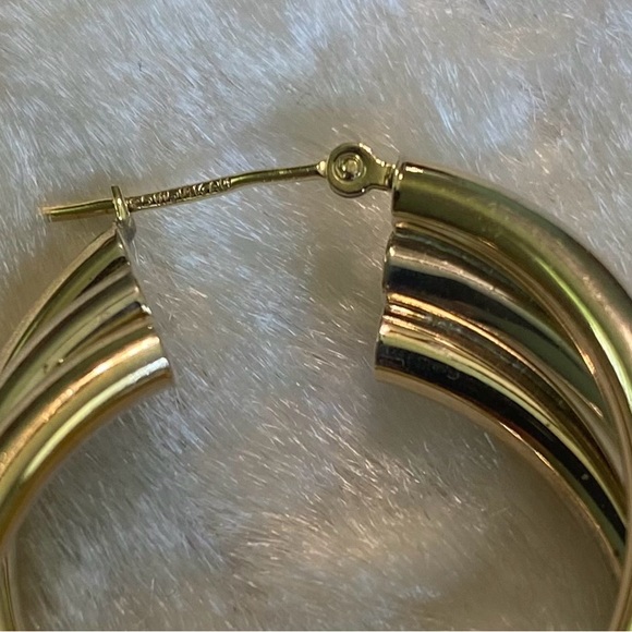 ☘️925 1/15 14K AU Gold & Silver Triple Hoop Earrings - Picture 4 of 4